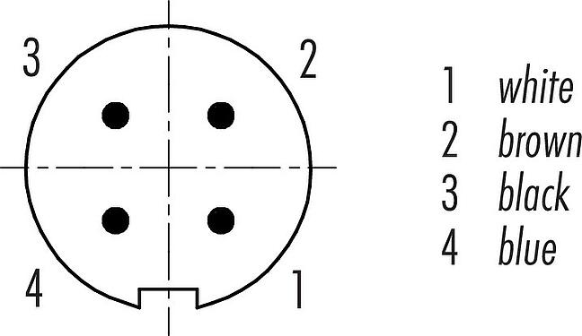 Contact arrangement (Plug-in side) M9 Male angled connector, Contacts: 4, shielded, moulded on the cable, IP67, PUR, black, 5 x 0.25 mm², 2 m