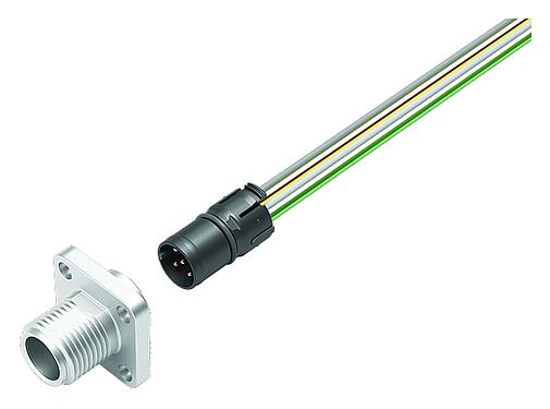 Illustration M12 Square male panel mount connector, Contacts: 8, unshielded, single wires, IP69k, IP68, IP67, UL 2238, M3 (4x), Front mounting, Square housing 20 mm, Positionable coding alignment