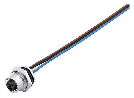 Ilustración M12 Toma de brida, Número de contactos: 4, sin blindaje, hilos, IP68, UL 2238, M16x1,5, Montaje en pared, moldeado