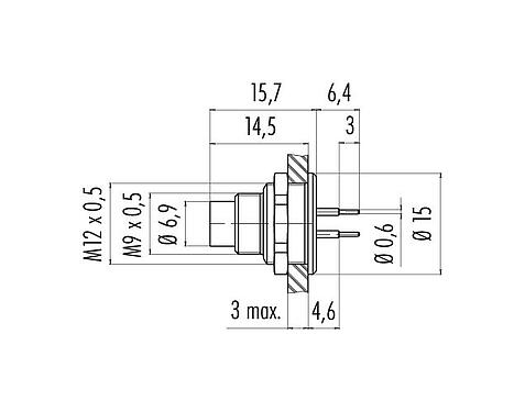 Scale drawing 09 0427 90 08 - M9 Male panel mount connector, Contacts: 8, unshielded, THT, IP67, front fastened