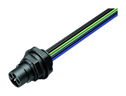 Illustration 09 6111 150 06 - Bayonet Male panel mount connector, Contacts: 6, unshielded, single wires, IP66/IP67, UL 2237, M20x1.5, Front mounting