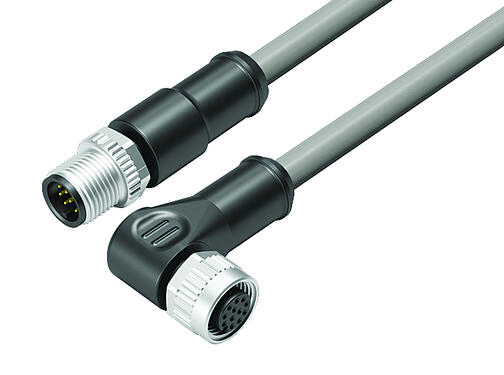 Ilustración 77 3434 3429 20712-0060 - M12/M12 Cable de conexión conector de cable macho - conector de cable hembra, Número de contactos: 12, sin blindaje, moldeado en el cable, IP68/IP69K, UL, PVC, gris, 12 x 0,25 mm², 0,6 m