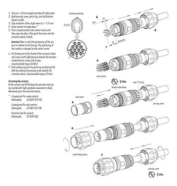 Assembly instructions 99 6518 000 12 - Bayonet Female cable connector, Contacts: 12, 7.0-13.0 mm, unshielded, crimping (Crimp contacts must be ordered separately), IP68/IP69K, UL, VDE