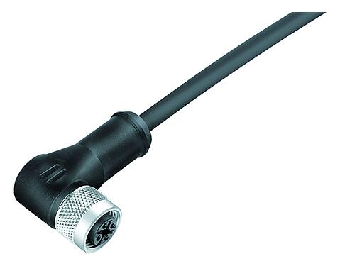 Illustration M12 Female angled connector, Contacts: 5, shielded, moulded on the cable, IP67, UL 2238, PUR, black, 5 x 0.25 mm², 5 m