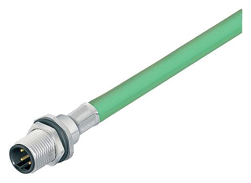 Illustration M12 Embase mâle, Contacts: 4, blindé, assemblés avec câble, IP67, UL, PG 9, Profinet, PUR, vert, 2 x 2 x AWG 22, Montage mural arrière, 0,5 m
