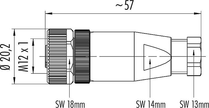 Dessin coté M12 Connecteur femelle, Contacts: 4, 6,0-8,0 mm, non blindé, sertir (Les contacts à sertir doivent être commandés séparément), IP67, UL 2238