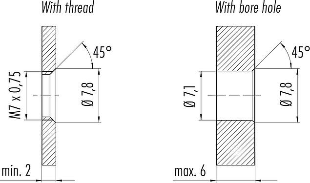 Assembly instructions / Panel cut-out M5 Female panel mount connector, Contacts: 3, unshielded, THT, IP67, M5x0.5, Rear mounting, potted
