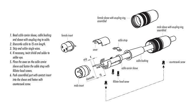 Assembly instructions M16 Male cable connector, Contacts: 19 (19-a), 3.0-6.0 mm, unshielded, solder, IP40