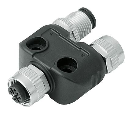Illustration M12 Répartiteur double, Y-distributeur, mâle - 2 femelle, Contacts: 4, non blindé, enfichable, IP68, UL 2238