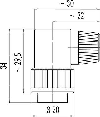 Dessin coté Baïonnette Connecteur mâle coudé, Contacts: 7, 6,0-8,0 mm, non blindé, souder, IP40