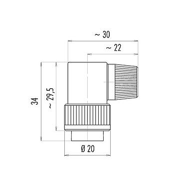 Dibujo a escala Bayoneta Conector macho en ángulo, Número de contactos: 8, 6,0-8,0 mm, sin blindaje, soldadura, IP40