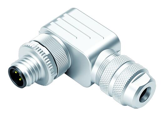 Illustration M12 Connecteur mâle coudé, Contacts: 5, 6,0-8,0 mm, blindable, pince à visser, IP67, UL 2238, avec anneau de protection