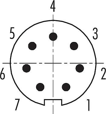 Disposition des contacts (Côté plug-in) M9 Connecteur mâle, Contacts: 7, 3,5-5,0 mm, non blindé, souder, IP67