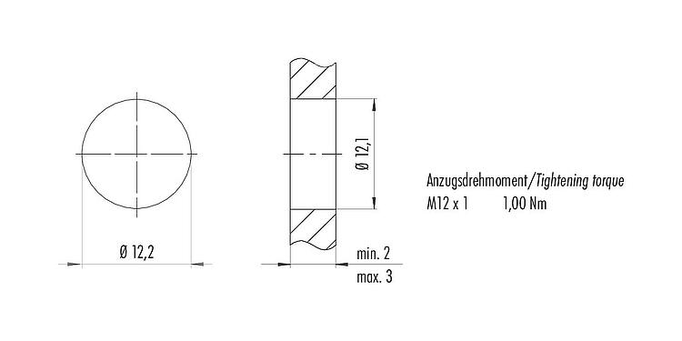 Instructions de montage / Découpe du panneau 99 4445 601 05 - M12 Embase mâle, coudé, Contacts: 5, blindable, THR, IP67, UL