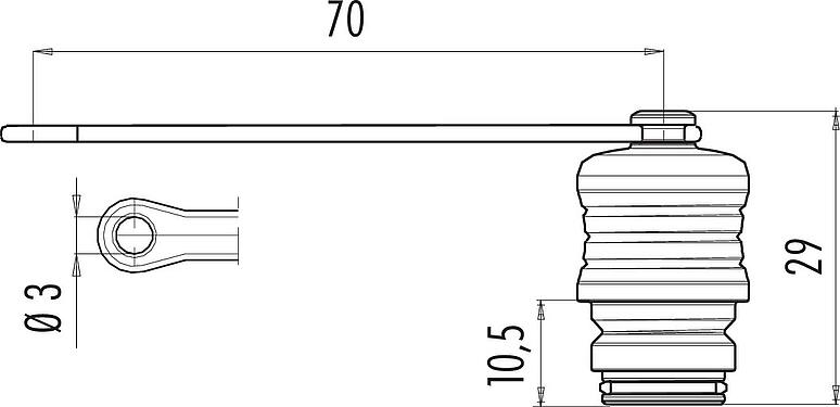 Dessin coté Capuchon de protection, IP67, pour embase mâle
