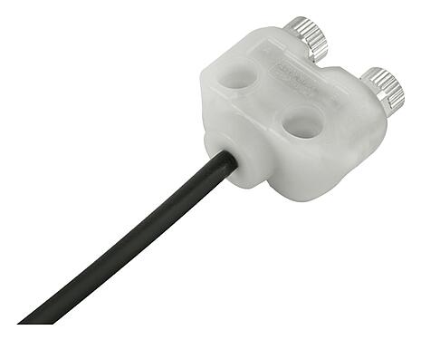 Illustration M8 Twin distributors, Y-distributor, Contacts: 3, unshielded, moulded on the cable, IP68, UL 2238, PUR, black, 4 x 0.25 mm², with LED PNP closer, 2 m