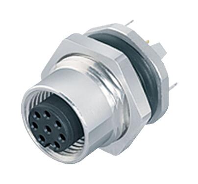 Illustration M12 Female panel mount connector, Contacts: 5, shieldable, THT, IP68, UL 2238, PG 9, Rear mounting, potted
