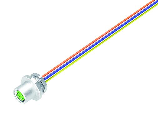 Illustration M8 Embase femelle, Contacts: 4, non blindé, fils, IP67, M8x1,0, Montage frontal