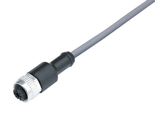 Vista en 3D 77 3430 0000 20708-1000 - M12 Conector de cable hembra, Número de contactos: 8, sin blindaje, moldeado en el cable, IP69K, UL, PVC, gris, 8 x 0,25 mm², 10 m