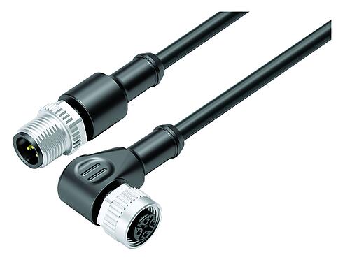 Illustration M12 Câble de raccordement connecteur mâle - connecteur femelle coudé, Contacts: 5, non blindé, surmoulé sur le câble, IP68/IP69K, UL 2238, PUR, noir, 5 x 0,34 mm², 10 m