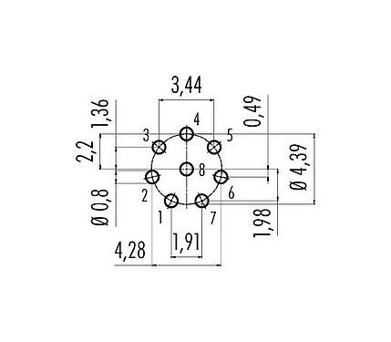 Disposition du conducteur Snap-In Embase femelle, Contacts: 8, non blindé, THT, IP67, UL 2238, M8x0,75, Montage frontal
