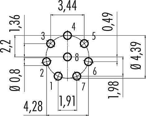 Disposición del conductor Snap-In Toma de brida, Número de contactos: 8, sin blindaje, THT, IP67, UL 2238, M8x0,75, Montaje frontal