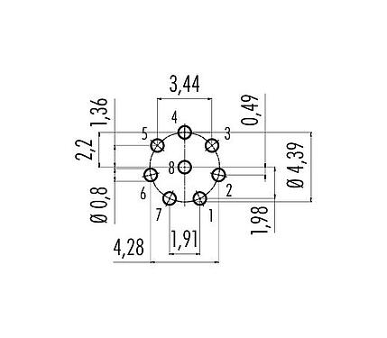 Conductor layout 99 9227 490 08 - Snap-In Male panel mount connector, Contacts: 8, unshielded, THT, IP67