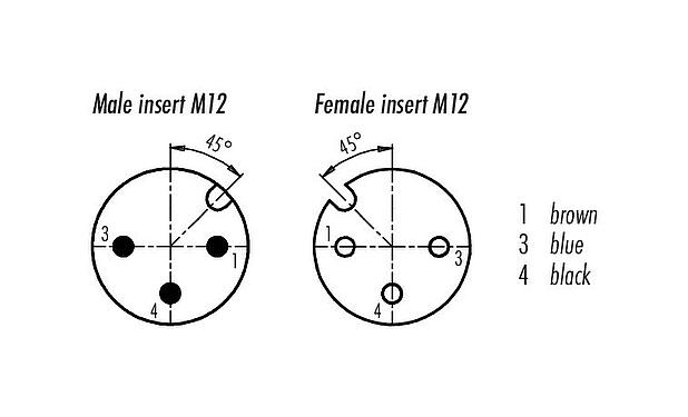 Contact arrangement (Plug-in side) M12 Connecting cable male cable connector - female angled connector with LED, Contacts: 3, unshielded, moulded on the cable, IP68/IP69K, PUR, black, 3 x 0.34 mm², with LED PNP closer, 1 m