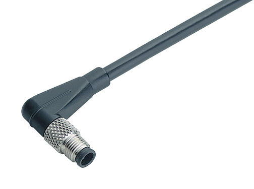 Illustration 77 3457 0000 50004-0500 - M5 Connecteur mâle coudé, Contacts: 4, non blindé, surmoulé sur le câble, IP67, UL, M5x0,5, PUR, noir, 4 x 0,25 mm², 5 m