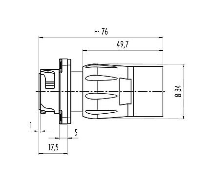 Scale drawing 09 6503 100 08 - Bayonet Male panel mount connector, Contacts: 4+3+PE, unshielded, crimping (Crimp contacts must be ordered separately), IP68/IP69K, UL, VDE