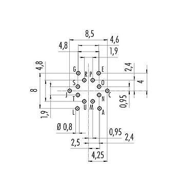 Conductor layout 09 0054 90 14 - M16 Female panel mount connector, Contacts: 14 (14-b), unshielded, THT, IP40, front fastened