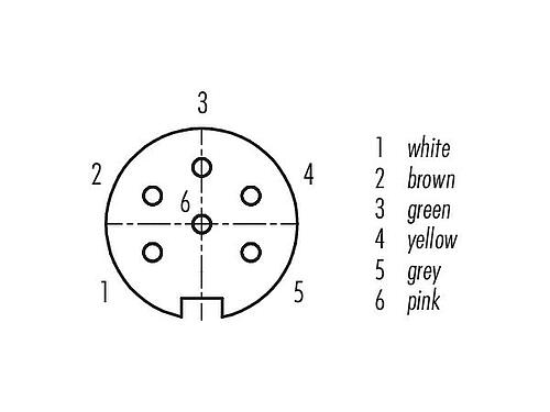 Contact arrangement (Plug-in side) M16 Female panel mount connector, Contacts: 6 (06-a), unshielded, single wires, IP40, M18x0,75, Front mounting