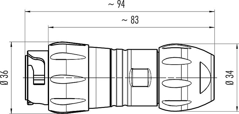 Scale drawing Bayonet Male cable connector, Contacts: 4+PE, 7.0-17.0 mm, unshielded, crimping (Crimp contacts must be ordered separately), IP68/IP69K, UL 2238, VDE, UV resistant