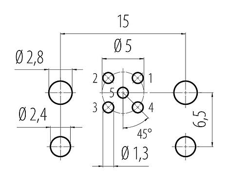 Disposición del conductor 99 3441 200 05 - M12 Enchufe de brida, Número de contactos: 5, sin blindaje, THR, IP68, UL, para montaje de PCB
