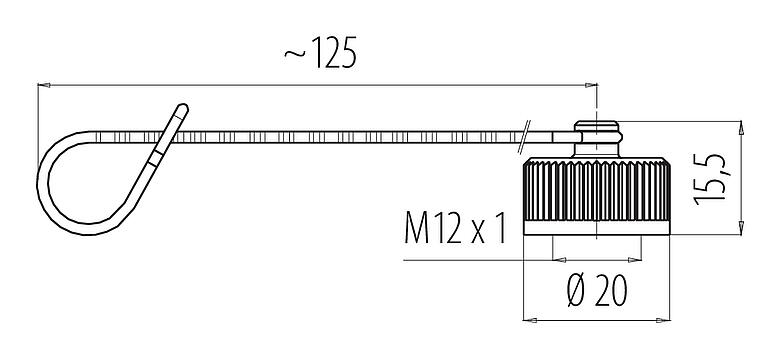 Dessin coté Capuchon de protection, IP67, pour connecteur mâle