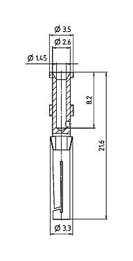 Scale drawing 61 0898 139 - RD24 / Bayonet HEC - Socket contact, 100 pcs.; Series 692/693/696
