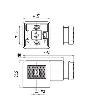 Scale drawing Female power connector, Contacts: 3+PE, 6.0-8.0 mm, unshielded, screw clamp, IP40 without seal, VDE, ESTI+, PG 9