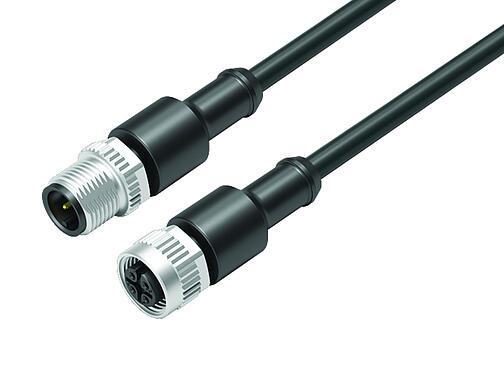 Illustration 77 3430 3429 30003-1000 - M12/M12 Connecting cable male cable connector - female cable connector, Contacts: 3, unshielded, moulded on the cable, IP68, UL, TPE, black, 3 x AWG 22, 10 m