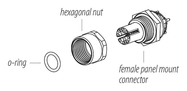 Instructions de montage M12 Embase femelle, Contacts: 8, blindable, THT, IP67, UL, M12x1,0, Montage frontal