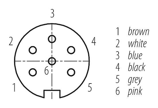 Contact arrangement (Plug-in side) M16 Female angled connector, Contacts: 6, unshielded, moulded on the cable, IP67, PUR, black, 6 x 0.25 mm², 2 m