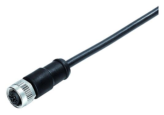 Ilustración M12 Conector de cable hembra, Número de contactos: 4, sin blindaje, moldeado en el cable, IP68, PUR, negro, 4 x 1,50 mm², 10 m