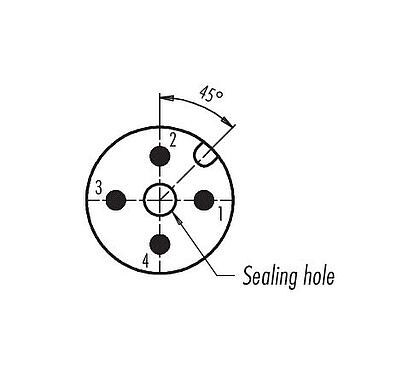 Contact arrangement (Plug-in side) 09 0431 73 04 - M12 Male receptacle, Contacts: 4, unshielded, solder, IP67