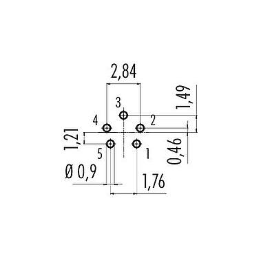 Conductor layout Snap-In Male panel mount connector, Contacts: 5, unshielded, THT, IP40, 1/4" 28 UNF, Front mounting