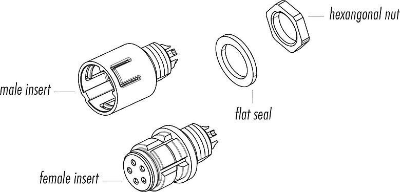 Dessin des composants Snap-In Embase mâle, Contacts: 8, non blindé, THT, IP67, M8x0,75, Montage frontal