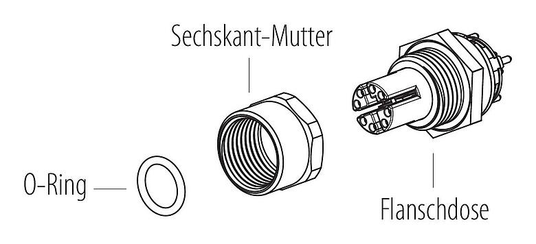 Assembly instructions M12 Female panel mount connector, Contacts: 8, shieldable, THT, IP67, UL, M12x1.0, Rear mounting