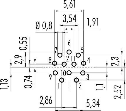Disposición del conductor M12 Enchufe de brida, Número de contactos: 12, sin blindaje, THT, IP68, M12x1,0, Montaje en pared, moldeado