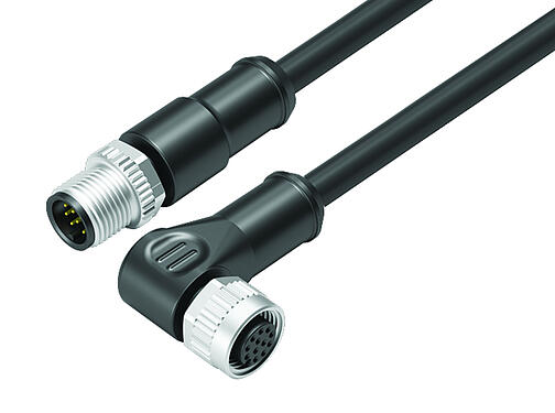 Illustration 77 3434 3429 50712-0500 - M12-A Câble de raccordement connecteur mâle - connecteur femelle coudé, Contacts: 12, non blindé, surmoulé sur le câble, IP68/IP69K, UL, PUR, noir, 12 x 0,25 mm², 5 m