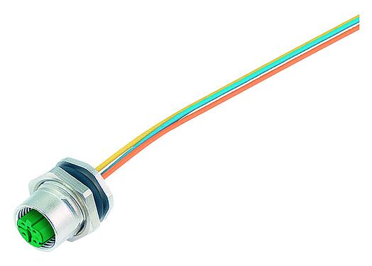 Illustration M12 Female panel mount connector, Contacts: 4, unshielded, single wires, IP67, UL 2238, PG 9, Rear mounting