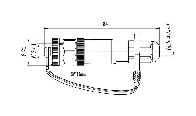 Scale drawing M12 Female cable connector, Contacts: 4, 4.0-6.5 mm, unshielded, screw clamp, IP68/IP69K, for outdoor, UV resistant
