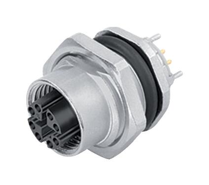 Illustration 09 3782 91 08 - M12 Female panel mount connector, Contacts: 8, shieldable, THT, IP67, UL, M16x1.5, front fastened